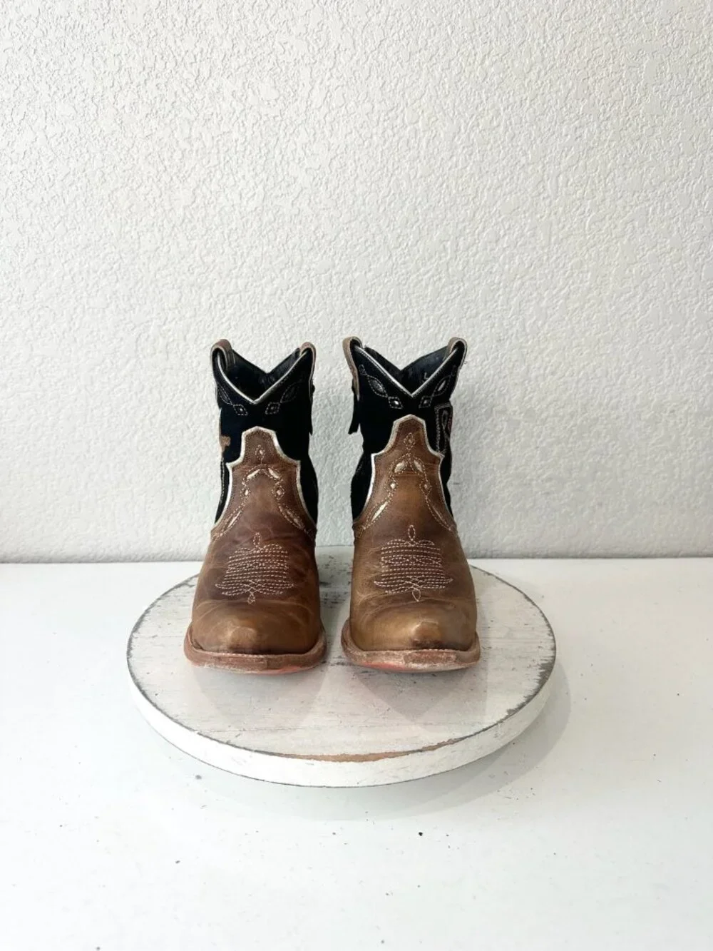 Lane RODEO HOUSTON Cowboy Booties Brown Western Snip Toe Short Boots Women 8.5 - Picture 5 of 13